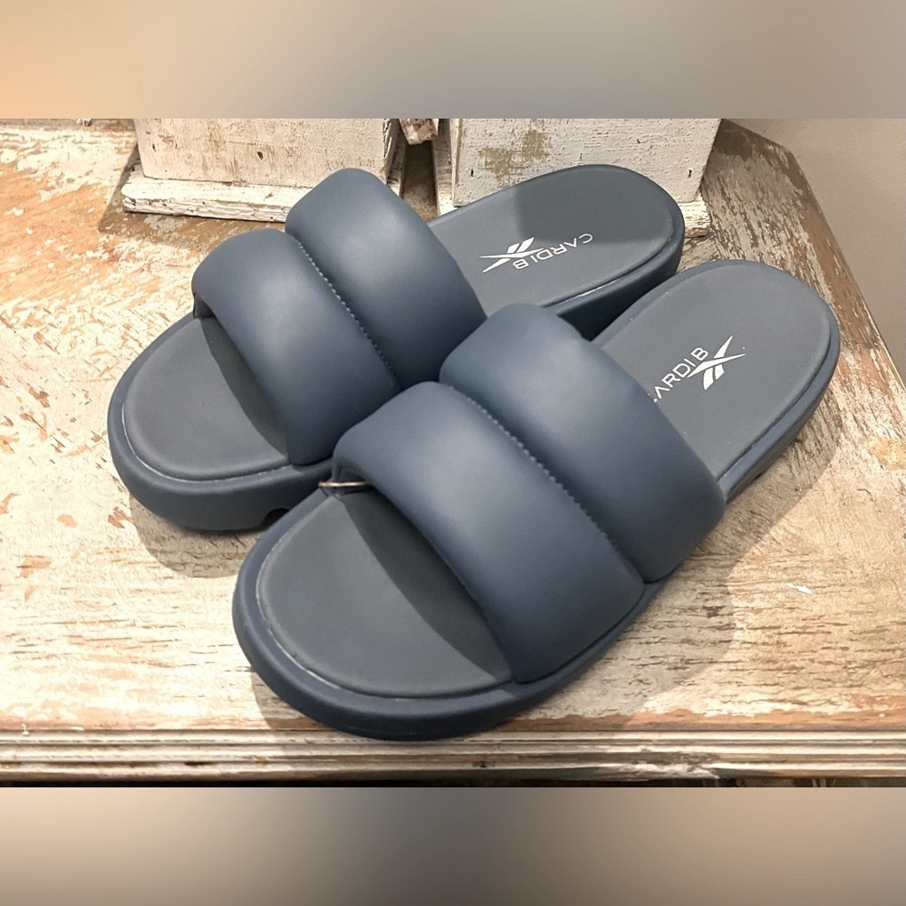 Reebok Cardi B Chunky Straps Blue Slide Sandals NWT Size 11